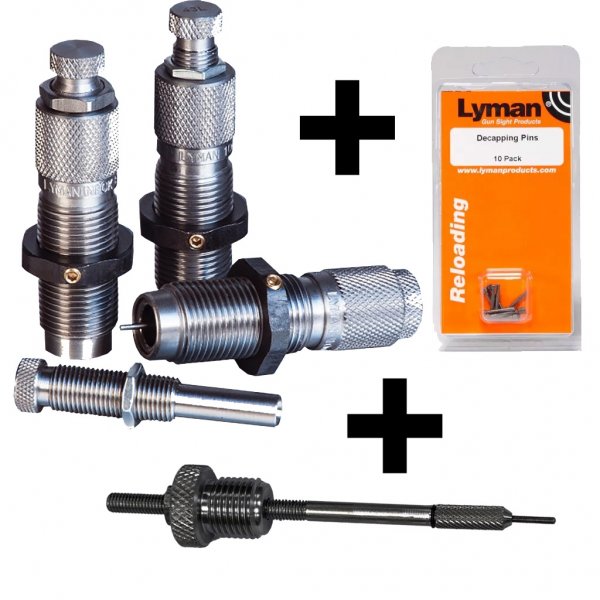 Lyman premium carbide 3-pcs die set, decapping rod and pins